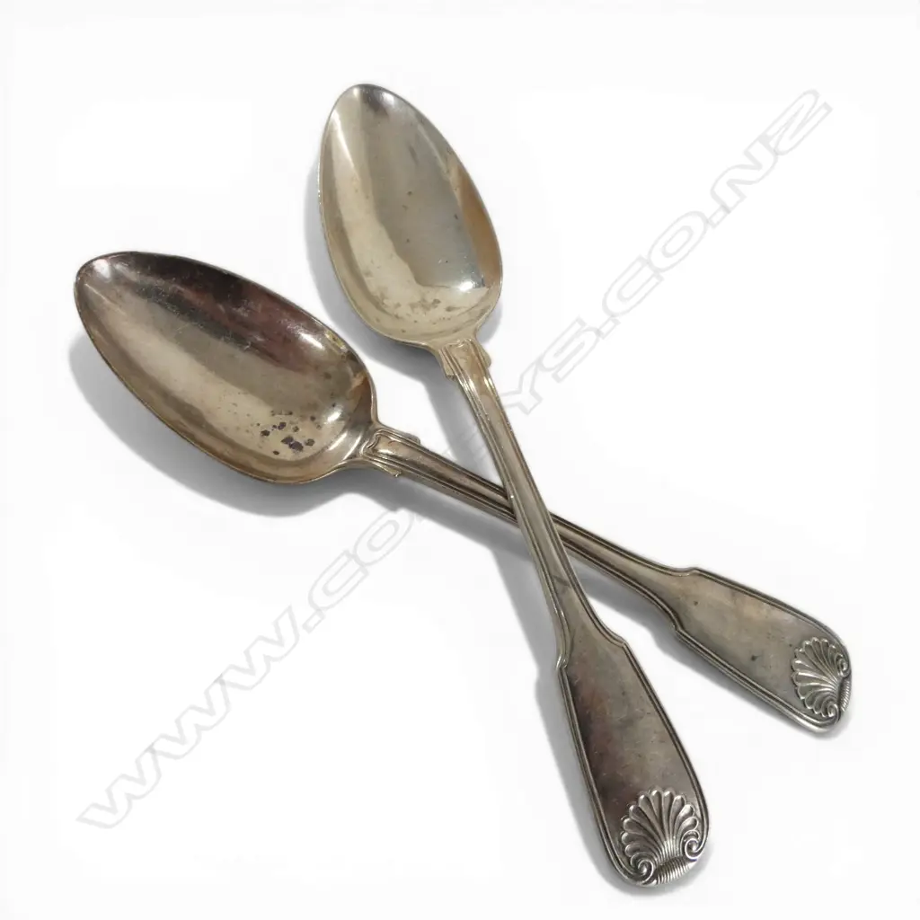 PR GEORGE IV SILVER TABLE SPOONS fiddle & shell pattern London 1826. 196gms Image 1++
