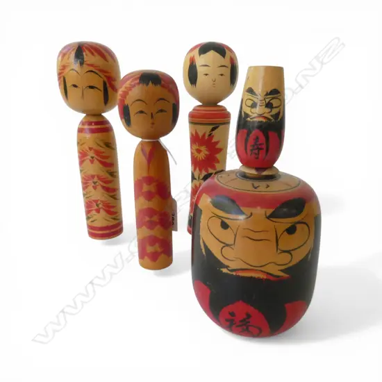 4 JAPANESE WOODEN DOLLS H.180mm