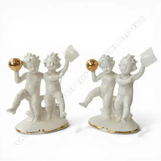 2 GERMAN PORCELAIN PUTTI FIGURE GROUPS H.145mm