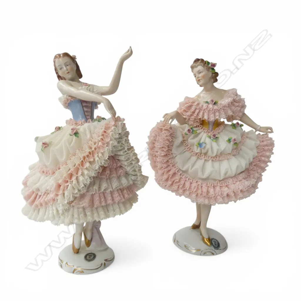 2 GERMAN SITZENDORFER PORCELAIN LACE FIGURES with some small faults H.250mm Image 1++