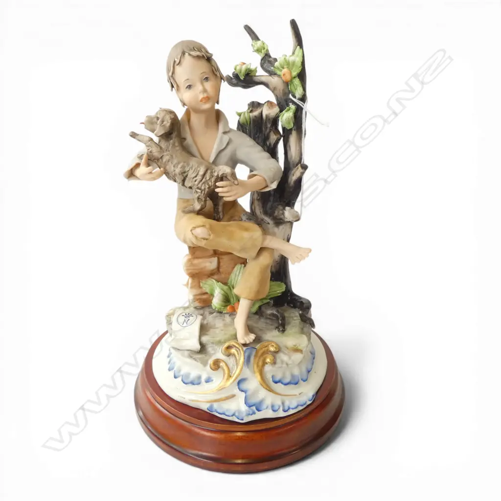 ITALIAN CAPODIMONTE FIGURINE - BOY WITH DOG H.285mm Image 1++