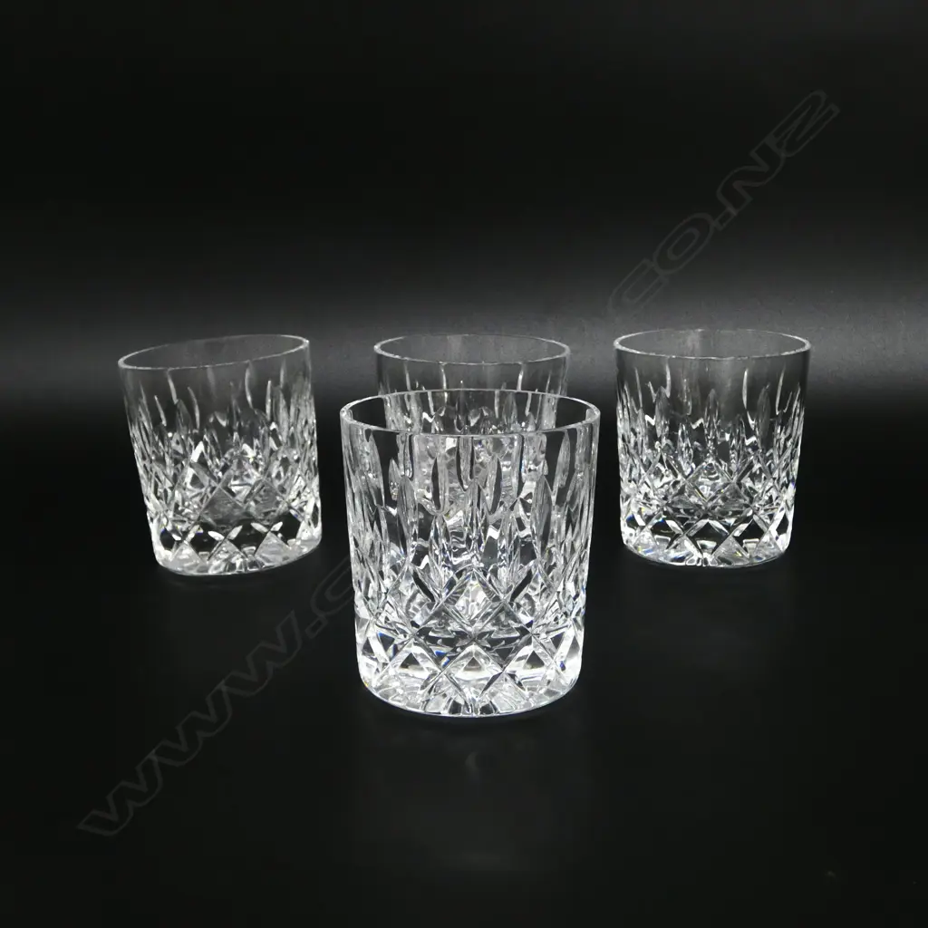 SET OF 4 HEAVY STUART CRYSTAL WHISKY TUMBLERS, H.85MM D.75MM Image 1++