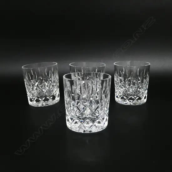 SET OF 4 HEAVY STUART CRYSTAL WHISKY TUMBLERS, H.85MM D.75MM