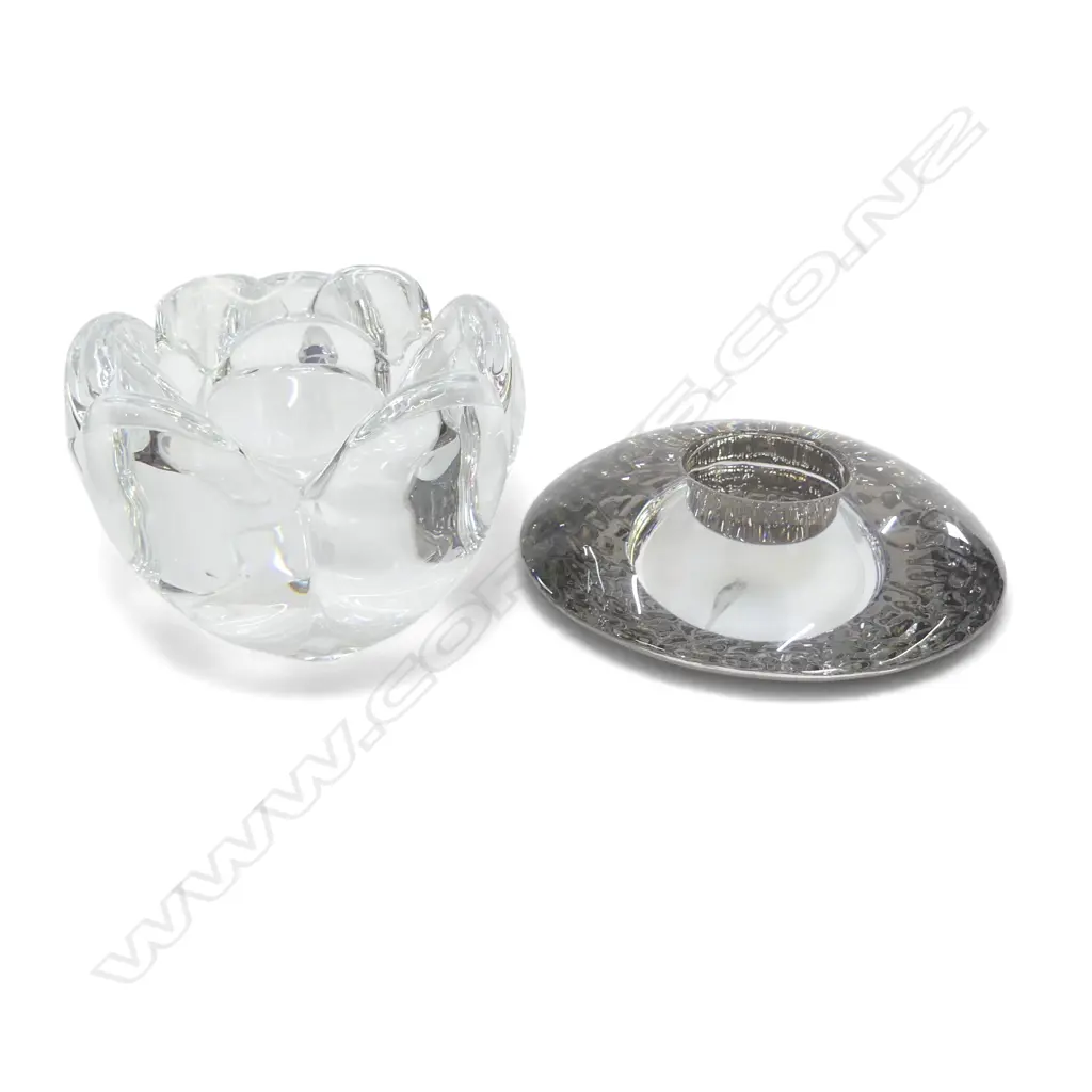 2 CRYSTAL CANDLE HOLDERS; ROYAL COPENHAGEN / ORREFORS KOSTA BODA 140mm dia Image 1++