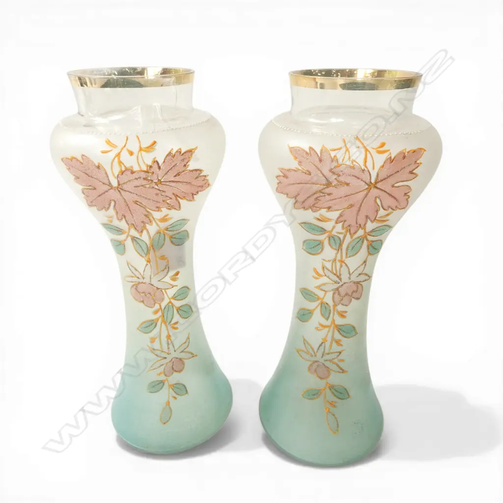 PAIR OF 20thC PAINTED GLASS VASES H.280mm Image 1++