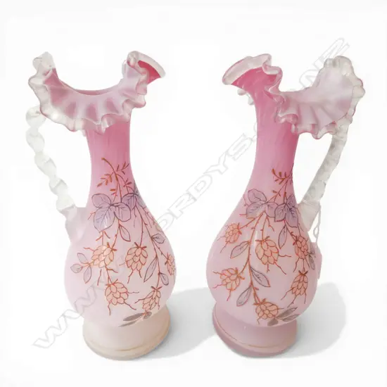 PAIR OF LATE 19thC PINK GLASS JUGS H.270mm
