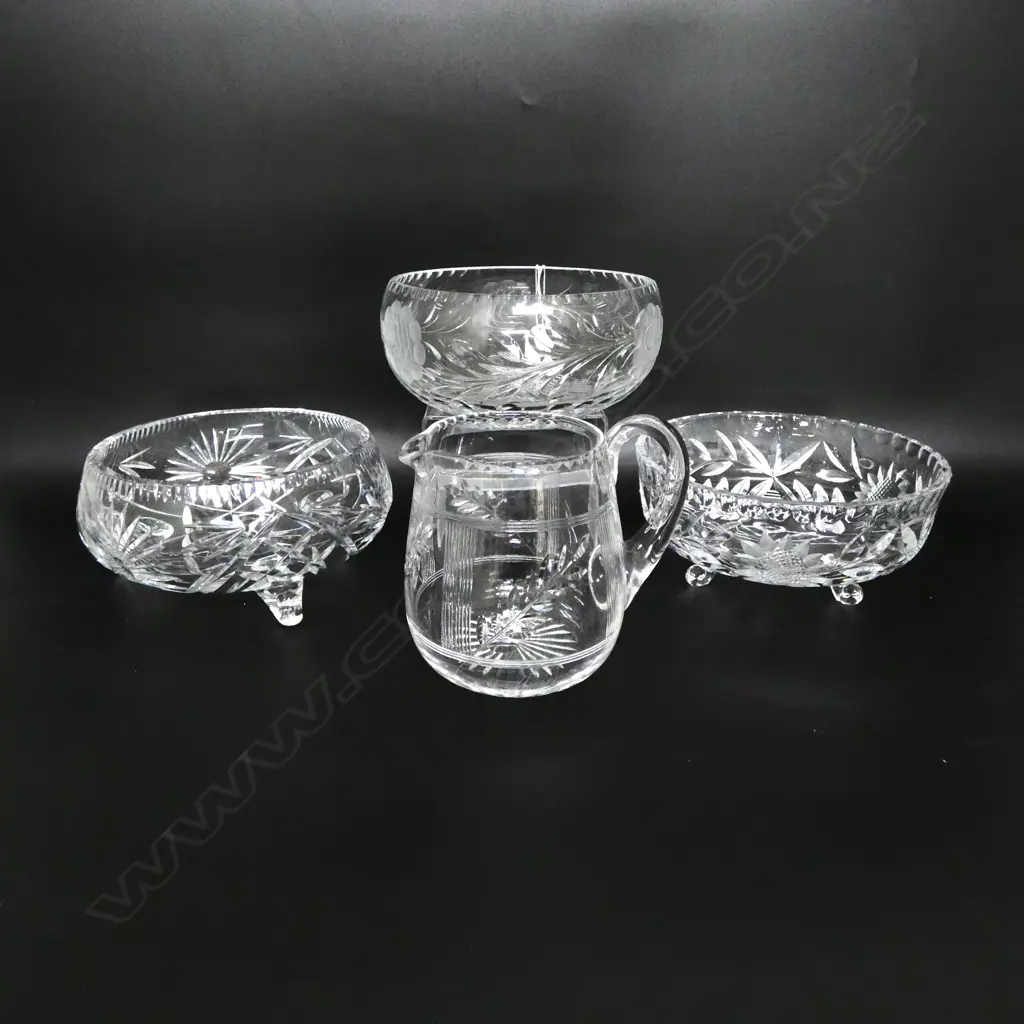 3 CRYSTAL BOWLS + JUG H.140mm Image 1++