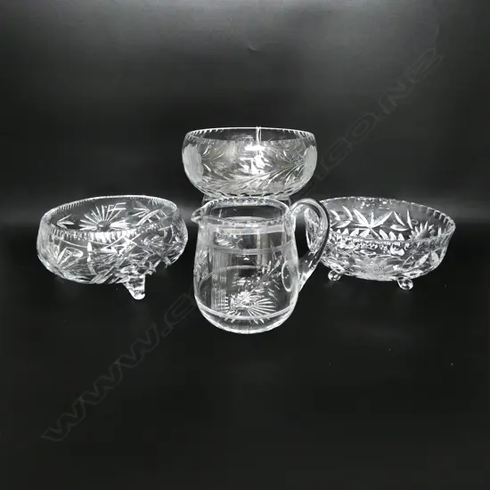 3 CRYSTAL BOWLS + JUG H.140mm