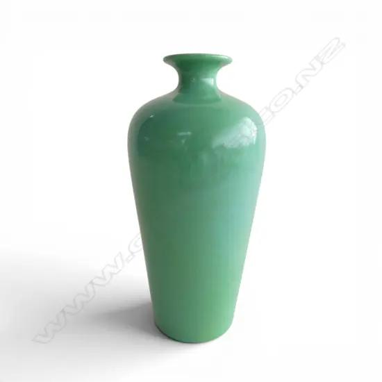 1905 RUSKIN POTTERY green soufflé glaze VASE - impressed mark & date 1905. This vase with a tiny red blush and variable green glaze. H.225mm.