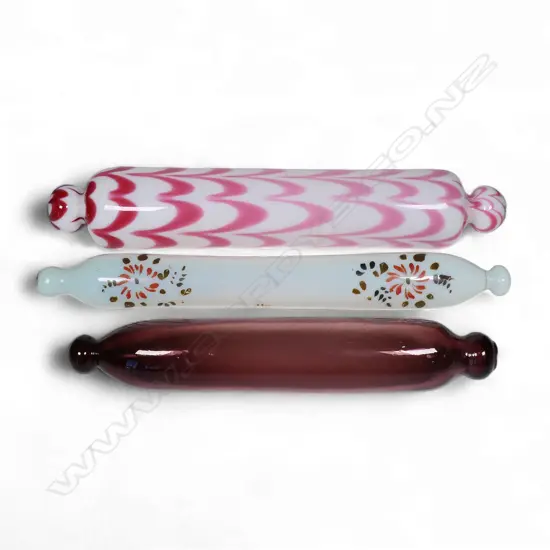 Three Victorian glass rolling pins,