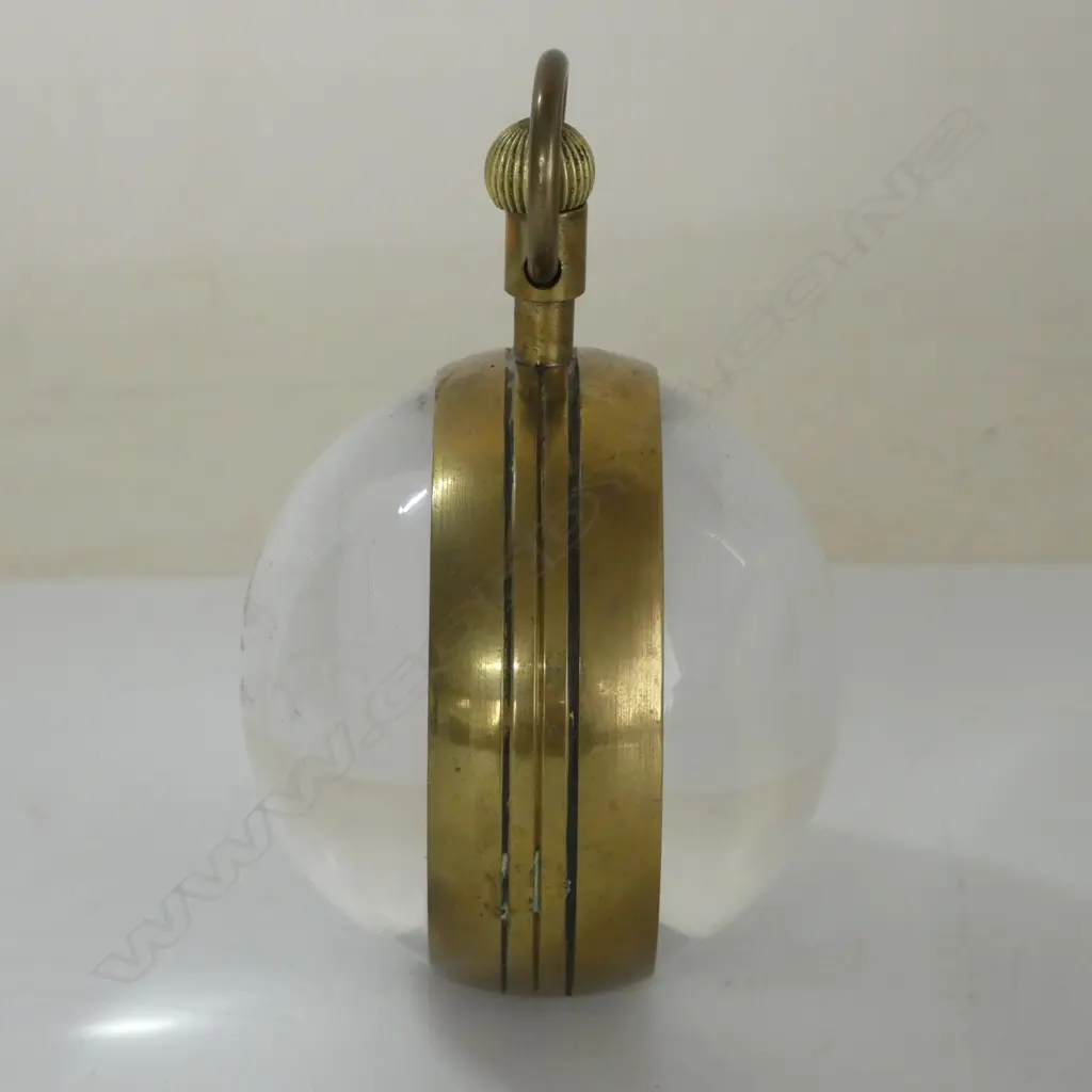 BRASS & GLASS BALL DESK POCKET WATCH CLOCK probably late 20thC copy. Running. Dia.62mm. Image 1++