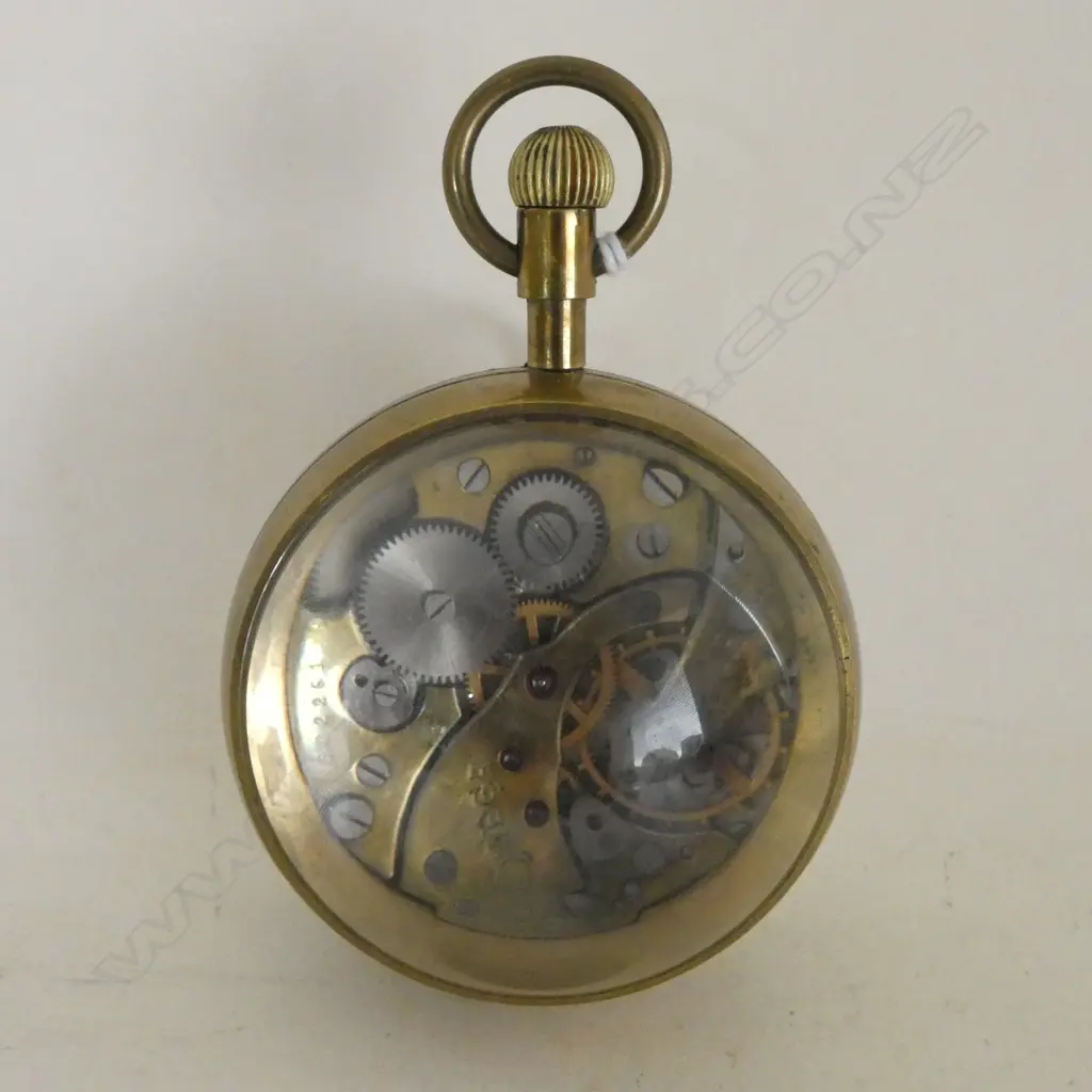 BRASS & GLASS BALL DESK POCKET WATCH CLOCK probably late 20thC copy. Running. Dia.62mm. Image 1++