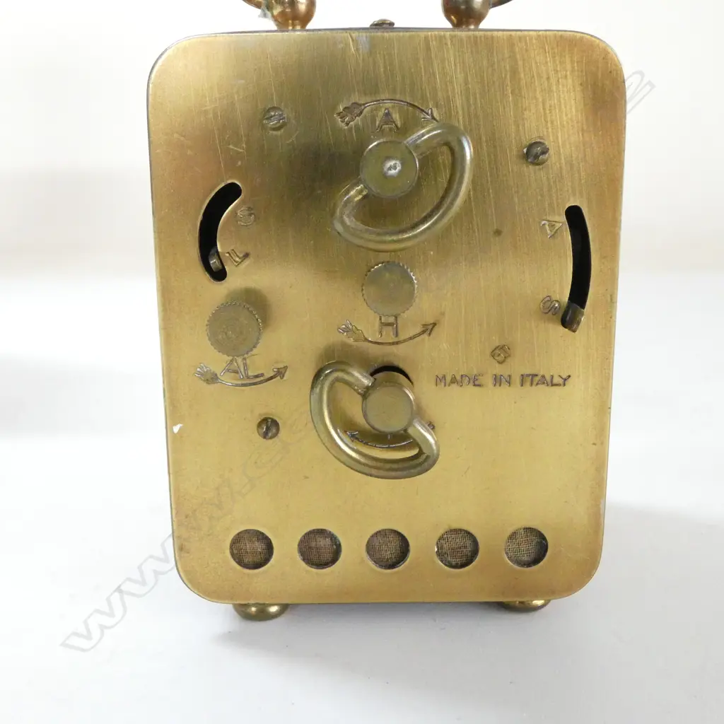 EARLY 20thC ITALIAN VEGLIA CARRIAGE TYPE CLOCK copper case brass trim. Enamel dial named. Running. H.100mm. Image 1++