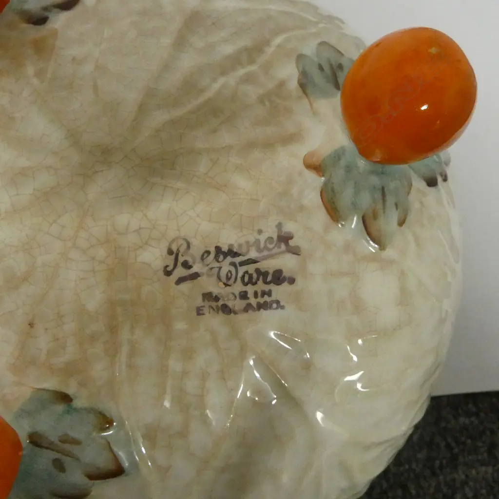 BESWICK SALAD BOWL w. MATCHING SERVERS Dia.235mm + R. WINTON GRAVY BOAT & OTHER LOBSTER & PEWTER SALAD SERVERS Image 1++