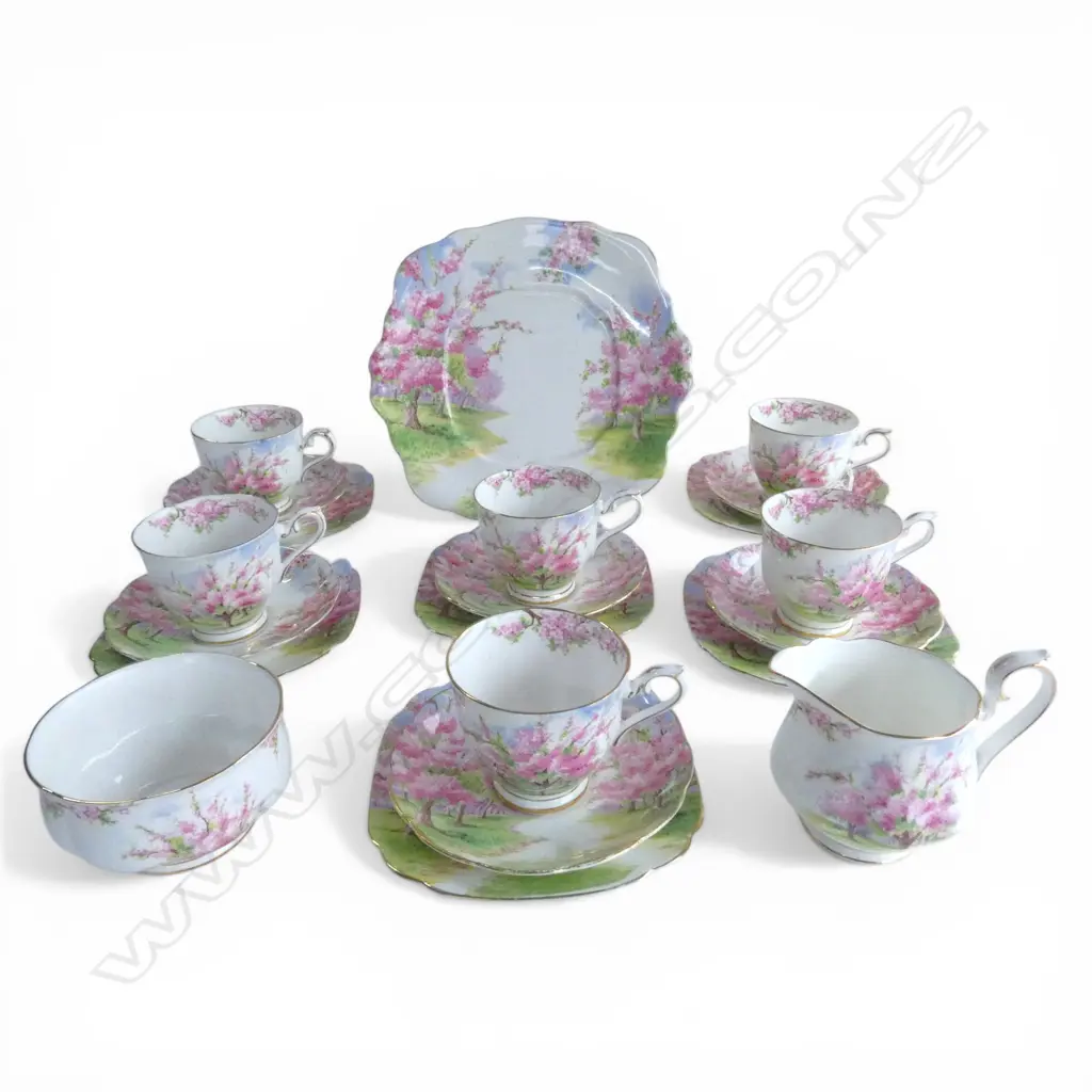 21 PCES ROYAL ALBERT 'BLOSSOM TIME' CHINA including 6 trios, cream, sugar & cake Image 1++