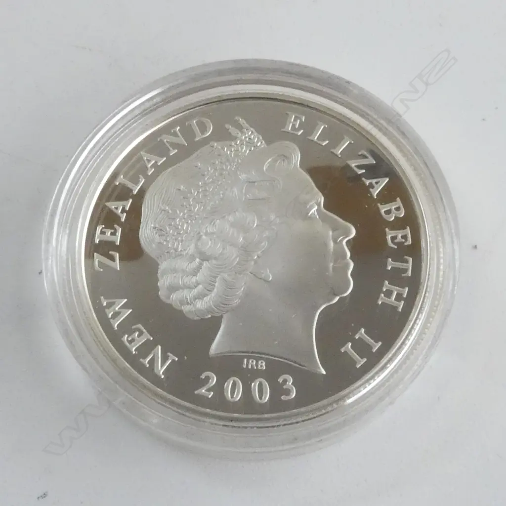 CASED 2003 N.Z. THE LORD OF THE RINGS .925 SILVER & GILT PROOF $1 COIN, 28.28gms Image 1++