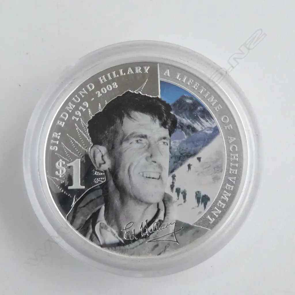 2 CASED 2008 SIR EDMUND HILLARY .999 SILVER PROOF $1 COINS 2oz TW Image 1++