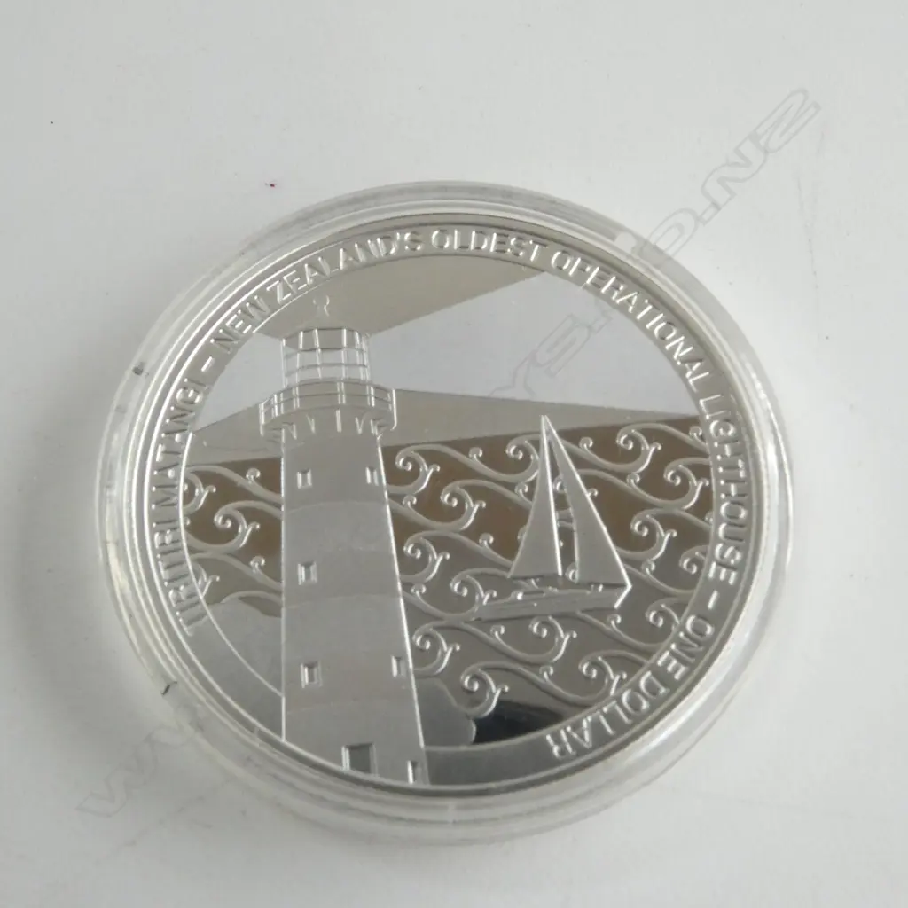 CASED 2019 N.Z. LIGHT HOUSE SERIES 'TIRITIRI MATANGI .999 SILVER PROOF COIN 1oz Image 1++