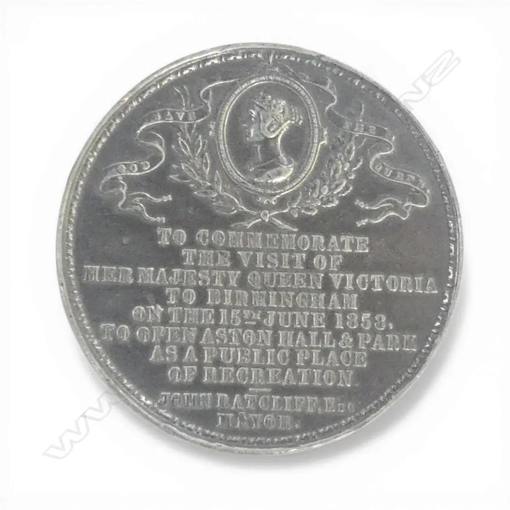 ANTIQUE MEDAL; 1858 QUEEN VICTORIA VISIT TO ASTEN HALL 45mm dia PEWTER Image 1++
