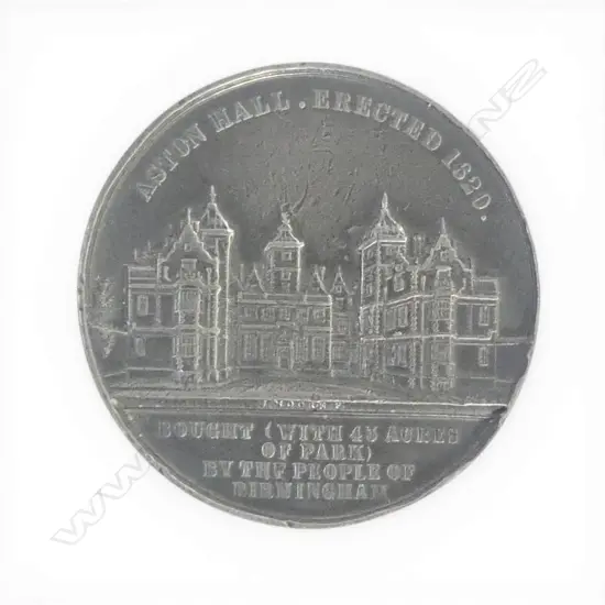 ANTIQUE MEDAL; 1858 QUEEN VICTORIA VISIT TO ASTEN HALL 45mm dia PEWTER