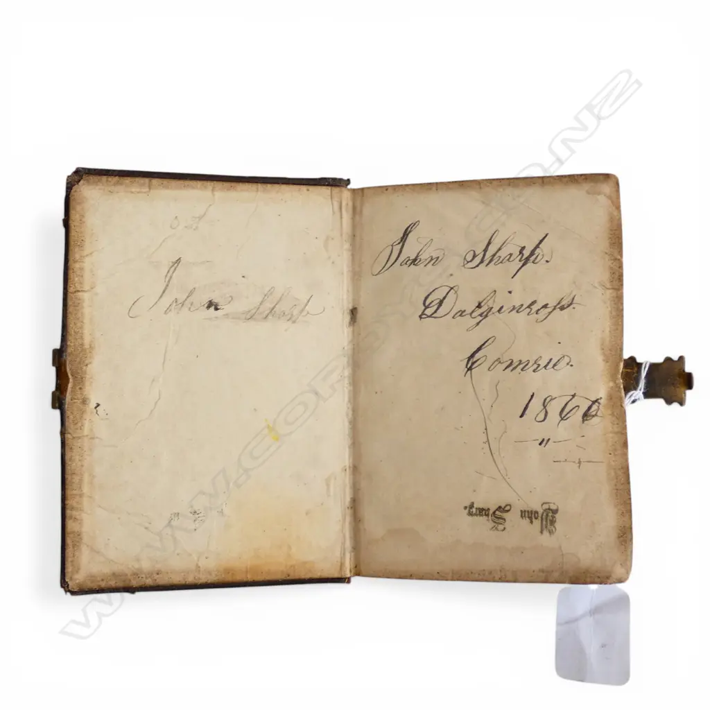 EARLY 19thC LEATHER BOUND 'HOLY BIBLE' with brass lock plate. 122 x 90mm Image 1++