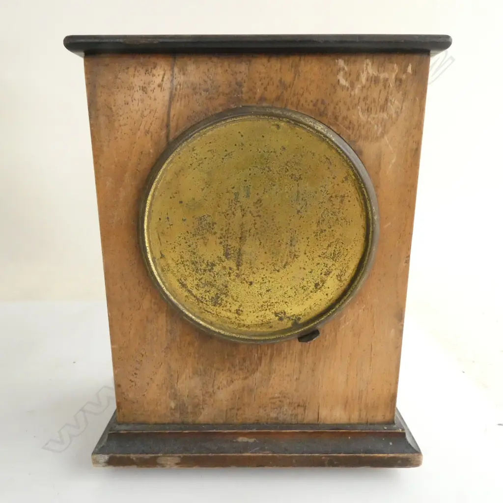 19thC mahogany cased CARRIAGE TYPE MANTLE CLOCK quality French brass movement. Running. H.185mm Image 1++