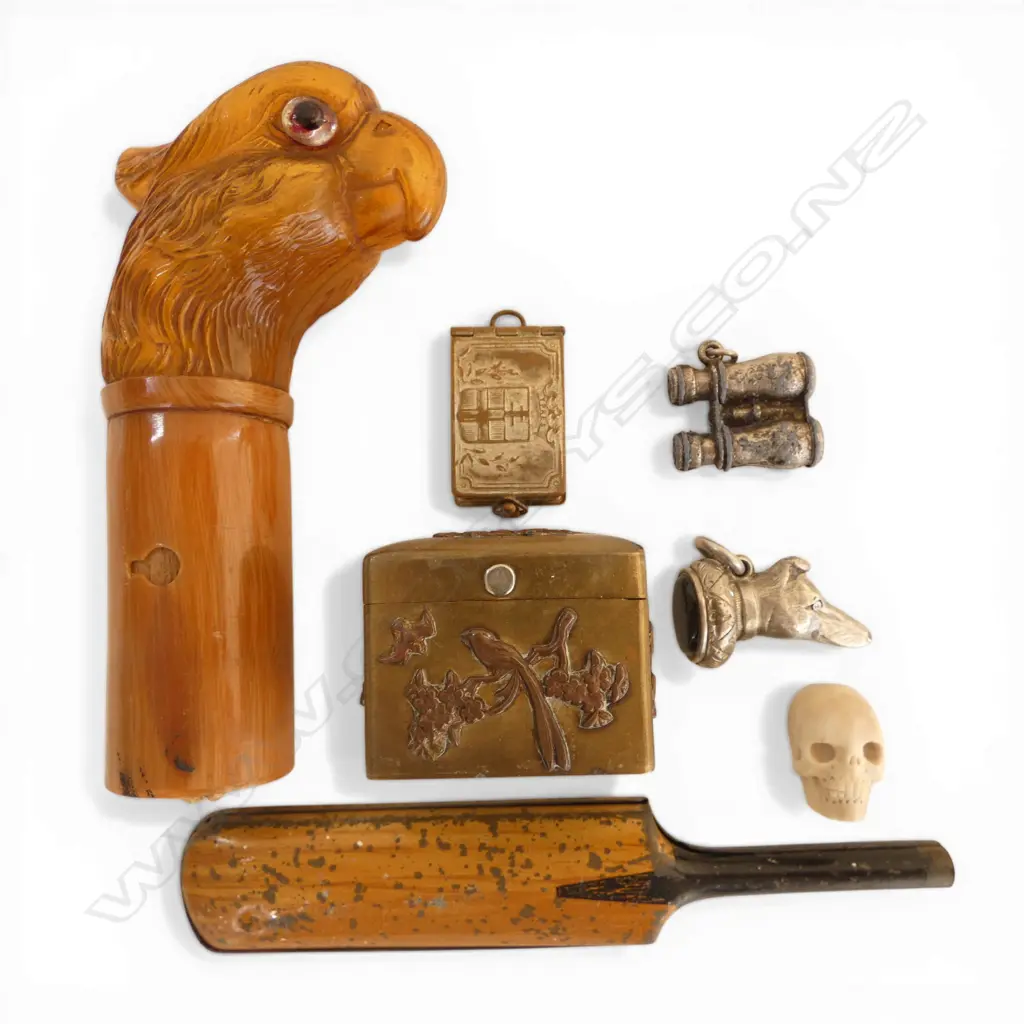 ASST. COLLECTIBLES; SOUVENIR BOOK, PARROT HANDLE, SKULL, etc  Image 1++