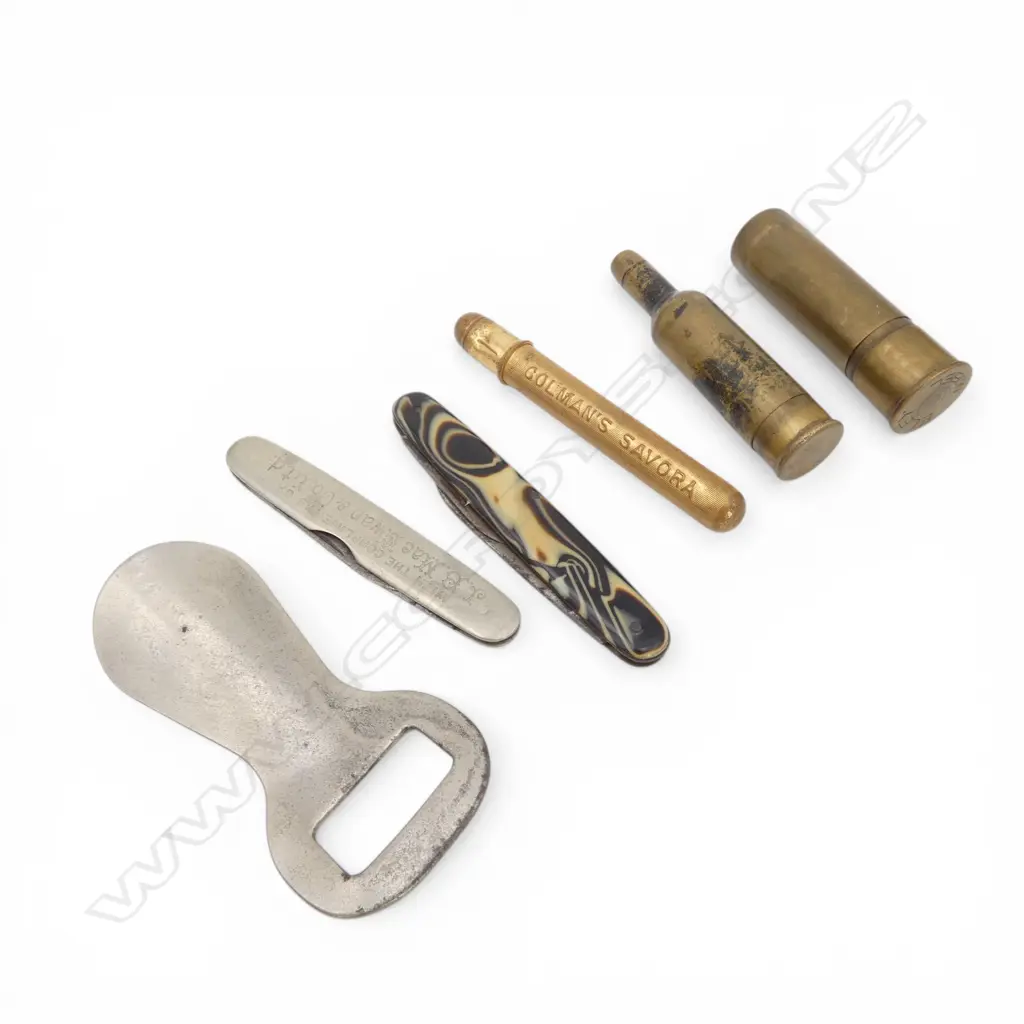 ASST. COLLECTABLES : Lighters: shotgun shell 'Eley Nobel' + bottle form + 'Colman's Mustard' case + 'Poppelwells' ...  Image 1++