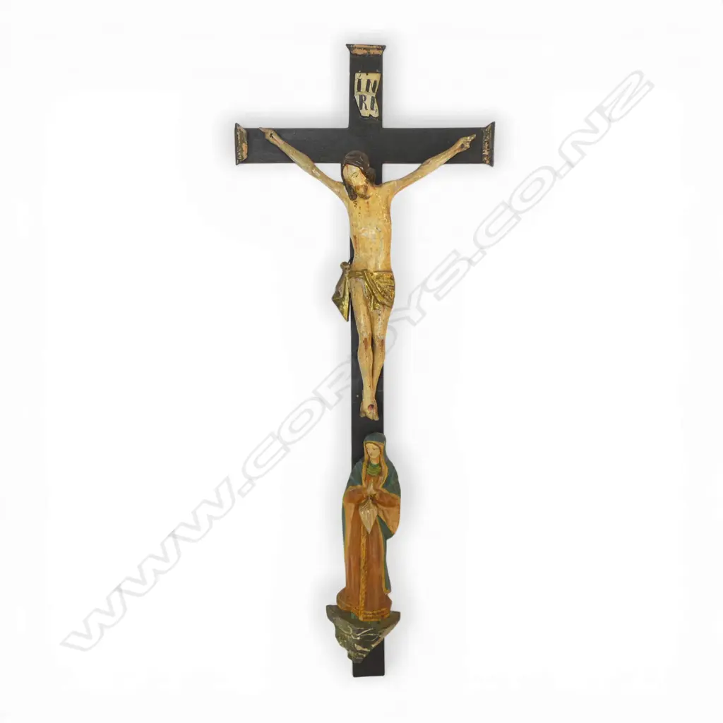 VINTAGE EUROPEAN WOOD & PLASTER CRUCIFIX, H.700mm Image 1++