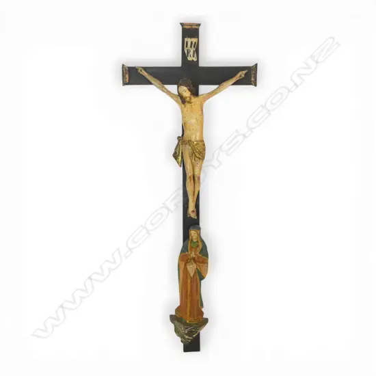 VINTAGE EUROPEAN WOOD & PLASTER CRUCIFIX, H.700mm