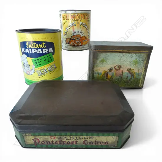 4 VINTAGE ADVERTISING TINS H.125mm