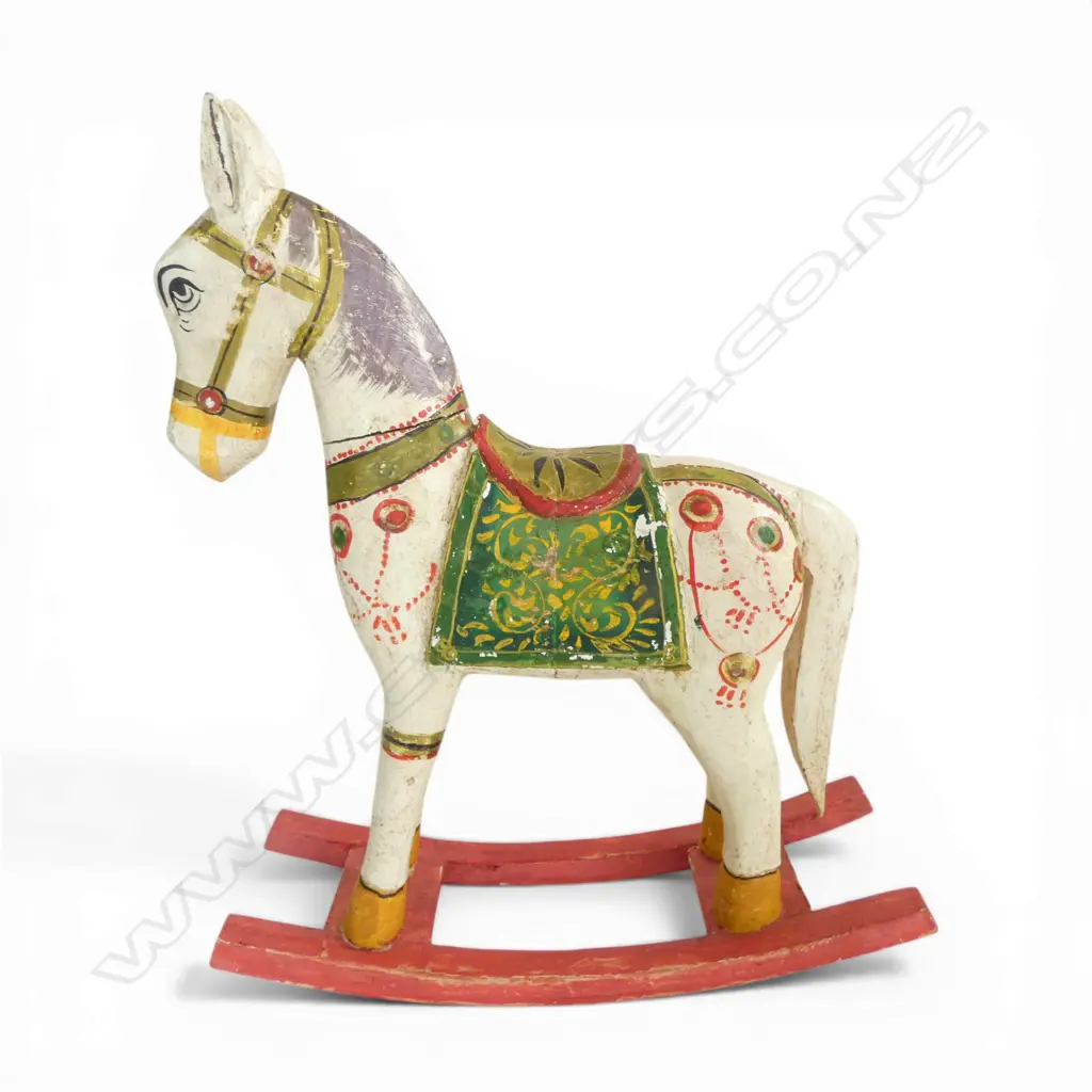 HAND CARVED AND PAINTED DECORATIVE ROCKING HORSE - (A/F - REPAIRED AROUND NECK) Image 1++