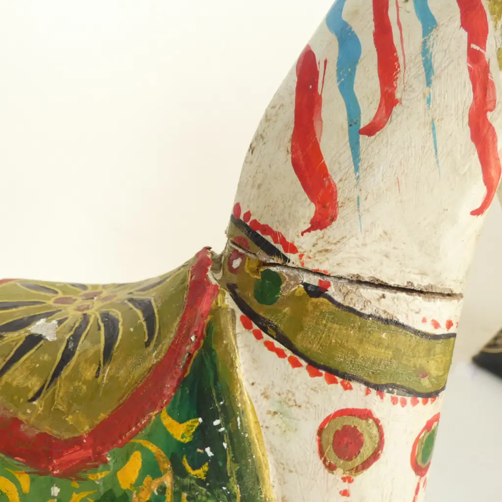 HAND CARVED AND PAINTED DECORATIVE ROCKING HORSE - (A/F - REPAIRED AROUND NECK) Image 1++