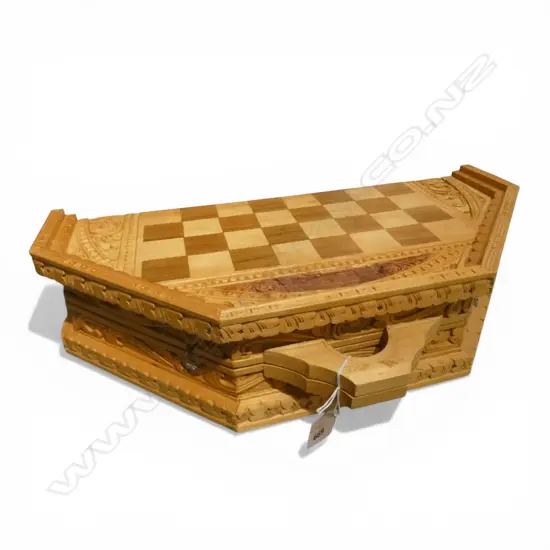 CARVED CHESS AND BACKGAMMON BOARD/CASE