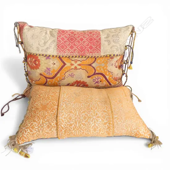 TWO CUSHIONS MADE FROM ANTIQUE MOROCCAN SILK WEDDING BELTS