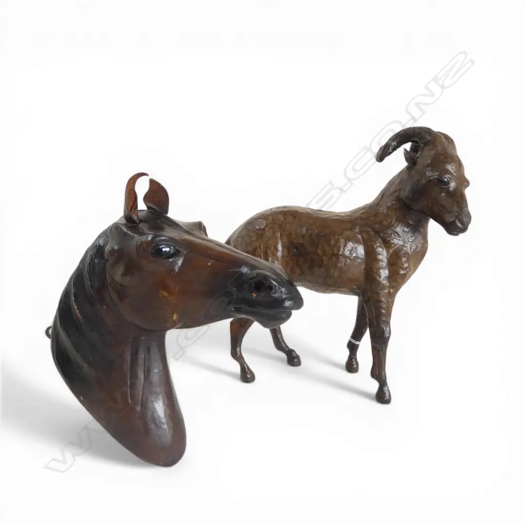 LEATHER COVERED RAM H.300 260mm & HORSE HEAD H.180 x 200mm (wall hanging) Image 1++