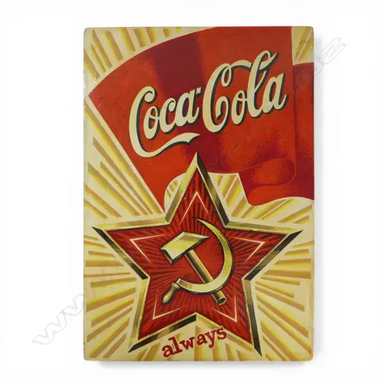 1980S RUSSIAN PAINTING 'COCA COLA ALWAYS', OIL ON BOARD, 425 X 290mm 