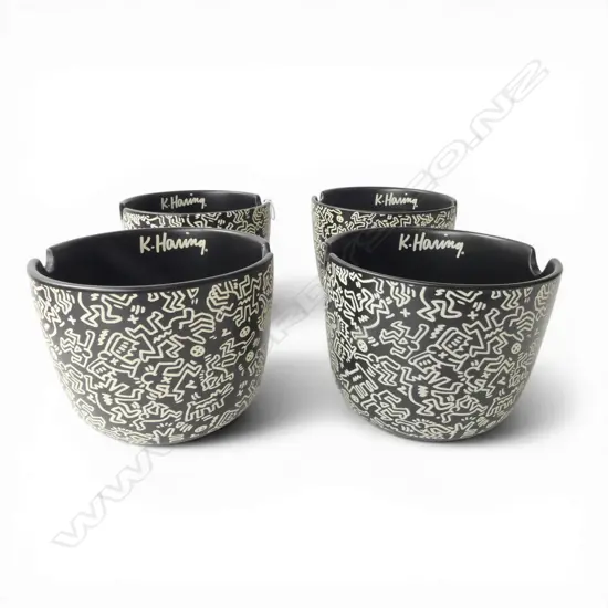 4 TYPO RAMEN NOODLE BOWLS w. KEITH HARING DESIGN H.125mm