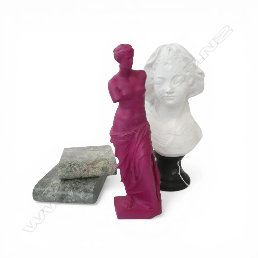 CAST BUST H.320mmm, VENUS DE MILO STYLE RESIN FIGURINE + 2 MARBLE BASES Image 1++