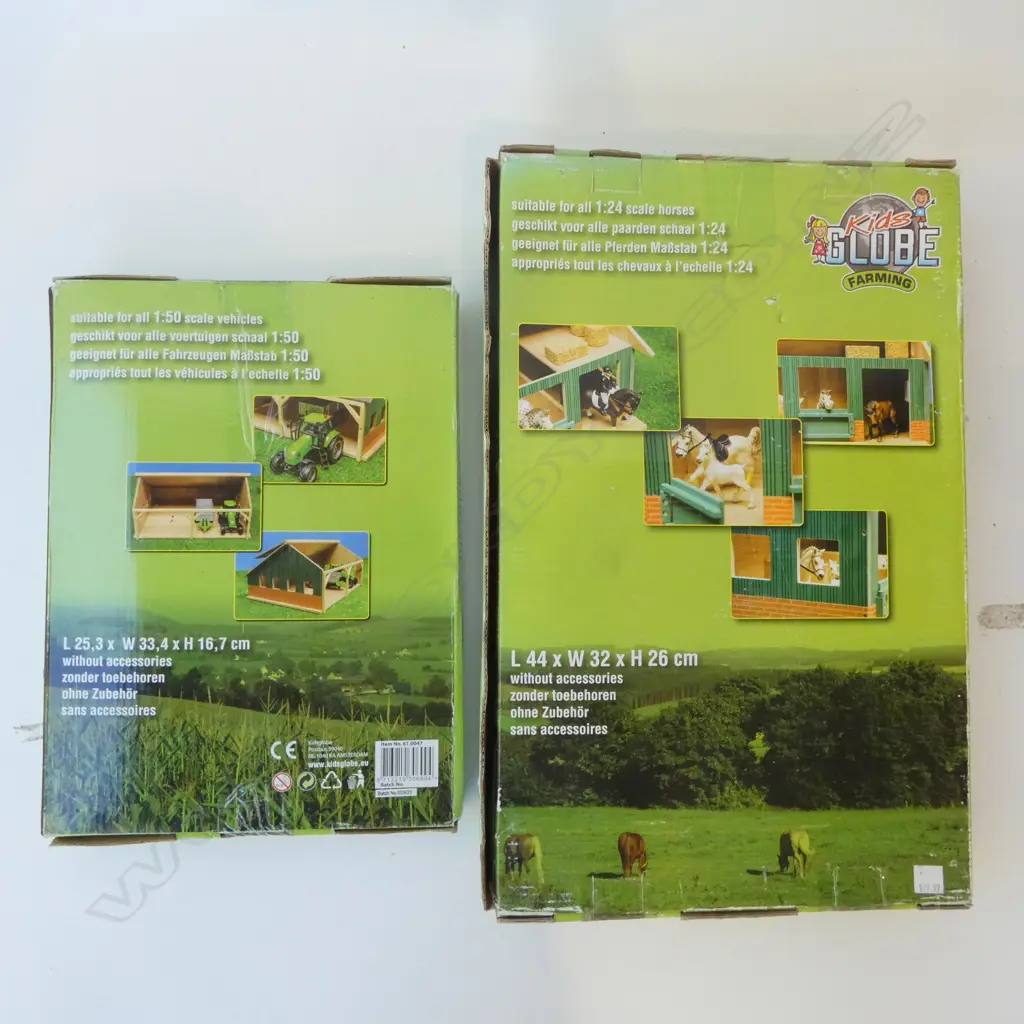 2 KIDS GLOBAL MODEL KITS; 1:50 FARM MACHINERY & 1:24 HORSE STABLE both sealed Image 1++