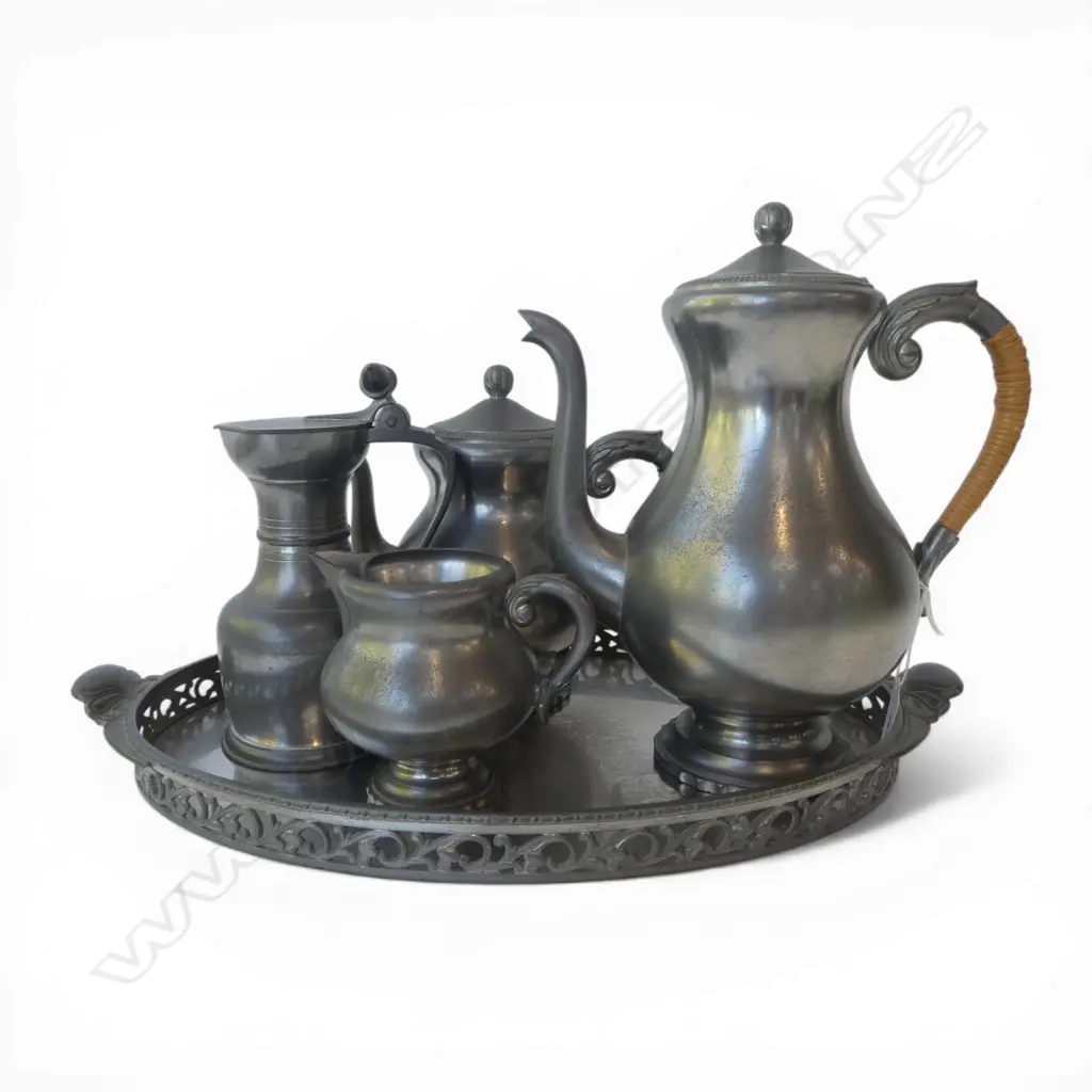 PEWTER 4-PIECE TEA/COFFEE SERVICE ON TRAY H.270mm Image 1++