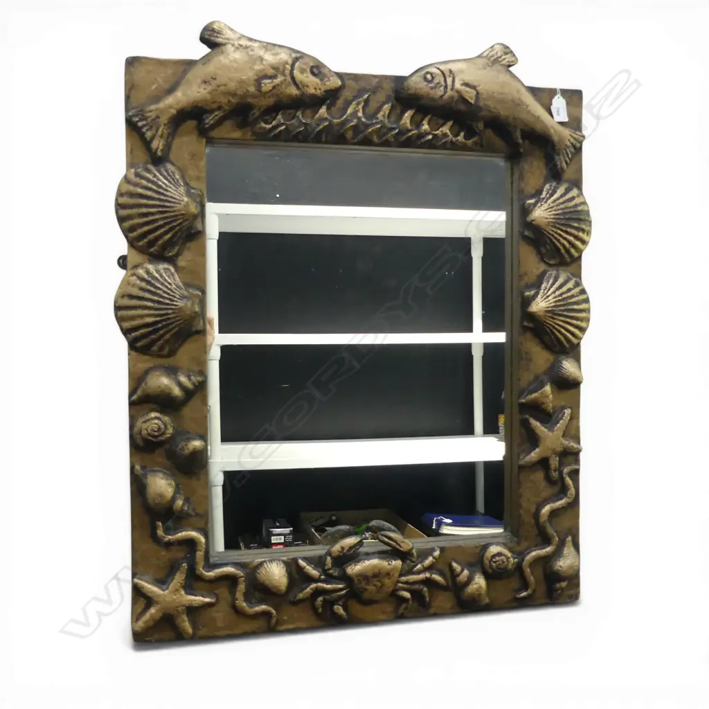 METALLIC GOLD DECORATIVE WALL MIRROR MARINE LIFE, 780 X 690MM Image 1++