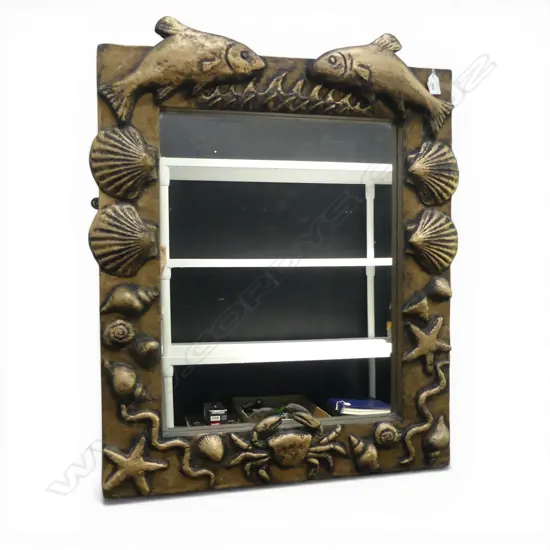 METALLIC GOLD DECORATIVE WALL MIRROR MARINE LIFE, 780 X 690MM