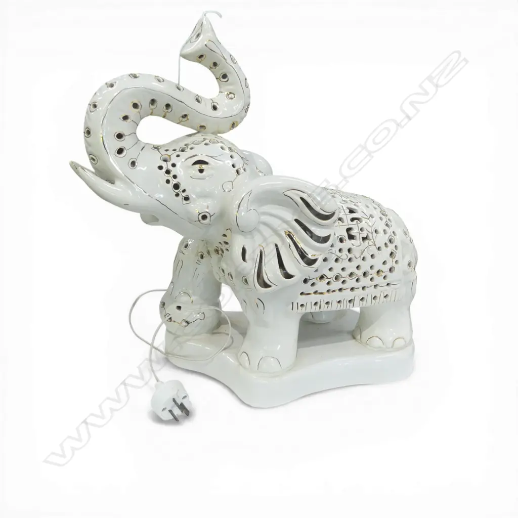 WHITE CERAMIC ELEPHANT LAMP H.420mm Image 1++