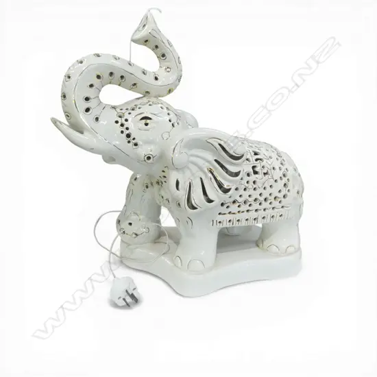 WHITE CERAMIC ELEPHANT LAMP H.420mm