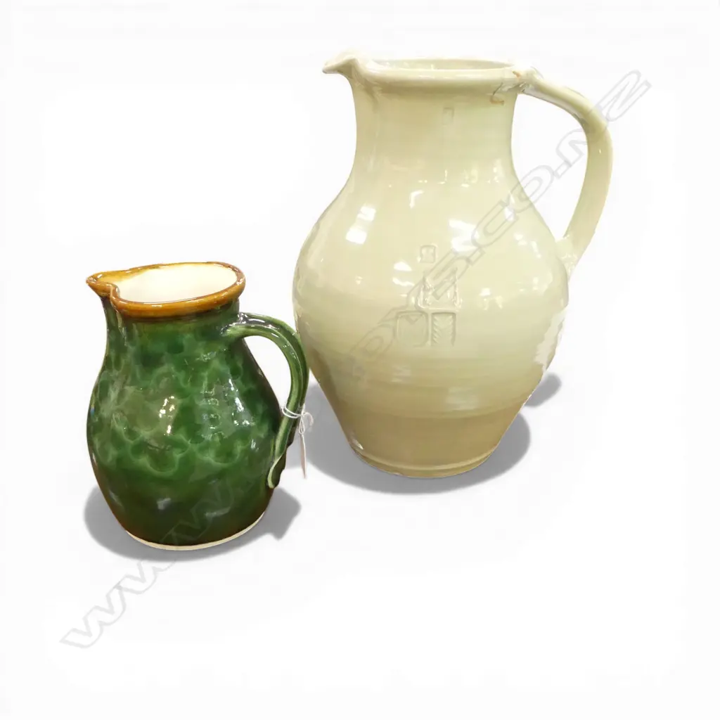 GREG BARRON LG CELADON JUG H.335mm FAULTED, JEFF SCHOLES JUG H.190mm Image 1++