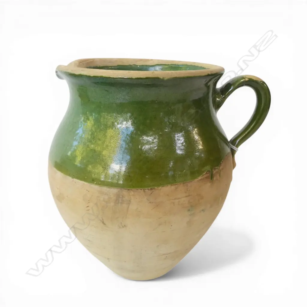 FRENCHGREEN GLAZED JUG handle repaired H.200mm Image 1++