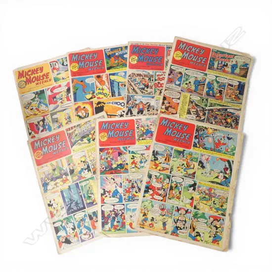 SEVEN VINTAGE 1952 MICKEY MOUSE WEEKLY COMICS, L.350MM