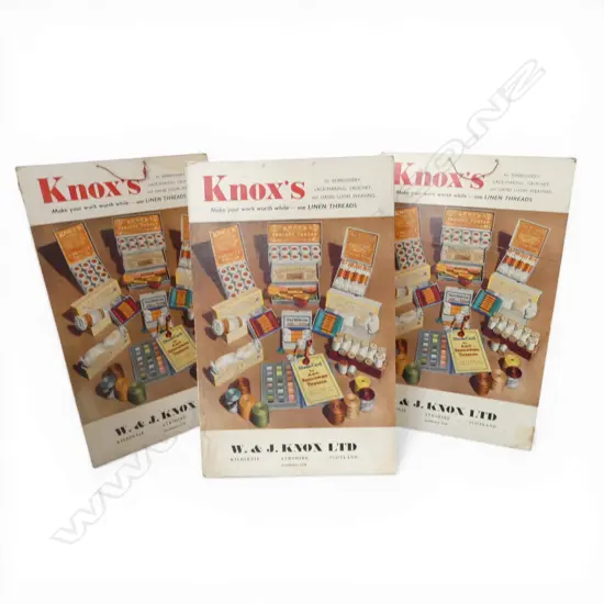 3 VINTAGE UK HABERDASHERY ADVERTISING STANDS ‘KNOX’S LINEN THREADS’, L.445MM