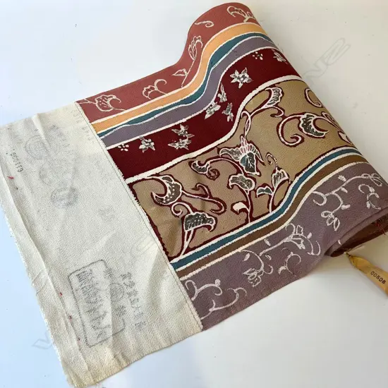 Unused 1980's NISHIJIN TEXTILE (Kyoto) JAPANESE striped floral & vine pattern SILK ROLL. L.12m. W.360mm. New old stock